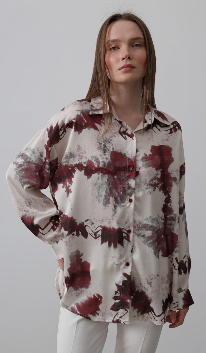 Baskılı Gömlek - Bordo STD rt19784