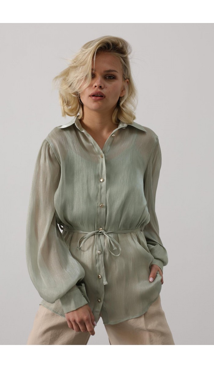 Belden Bağlamalı Uzun Kol Gömlek - Haki STD