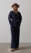 Beli Bağlamalı Tunik Ve Beli Bağlamalı Pantolon Takım - Lacivert STD rt20289