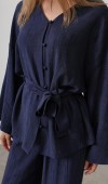 Beli Bağlamalı Tunik Ve Beli Bağlamalı Pantolon Takım - Lacivert STD rt20289
