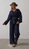 Beli Bağlamalı Tunik Ve Beli Bağlamalı Pantolon Takım - Lacivert STD rt20289