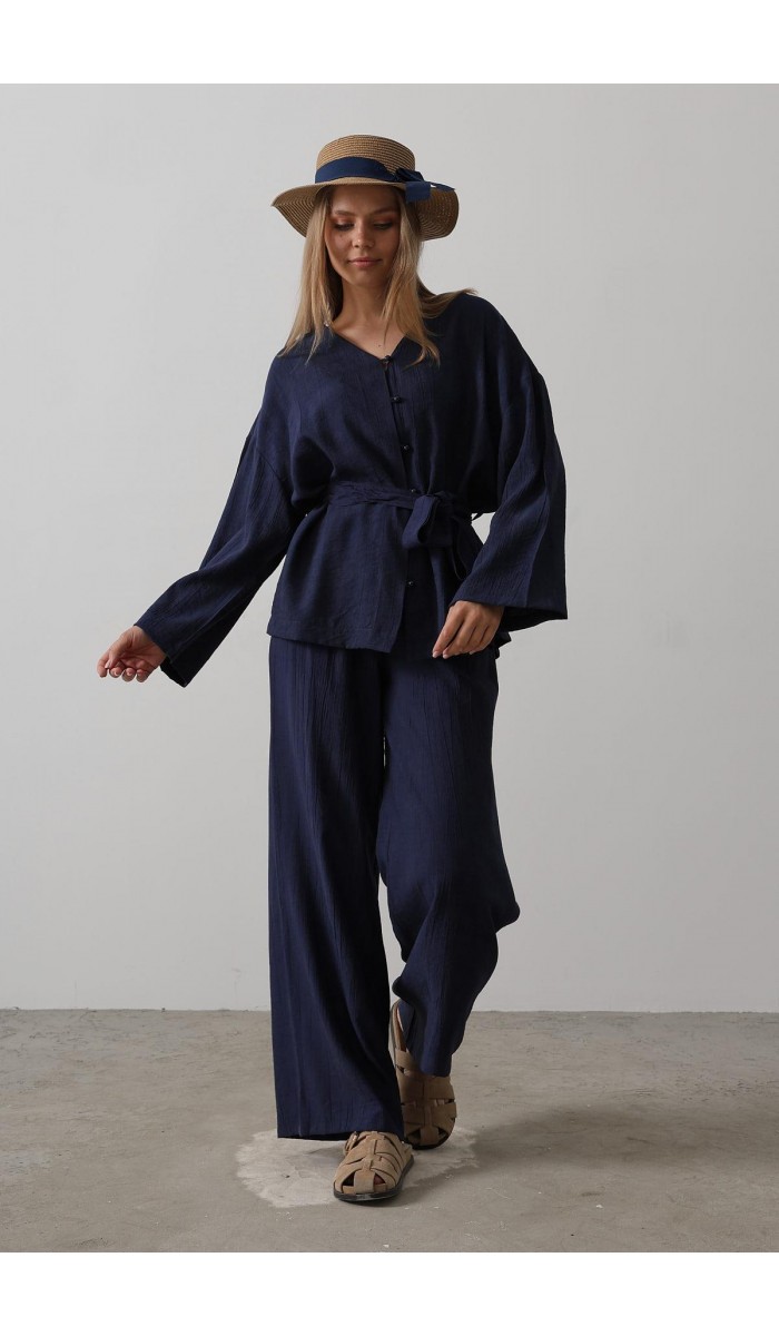 Beli Bağlamalı Tunik Ve Beli Bağlamalı Pantolon Takım - Lacivert STD Beli Bağlamalı Tunik Ve Beli Bağlamalı Pantolon Takım - Lacivert STD
