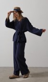 Beli Bağlamalı Tunik Ve Beli Bağlamalı Pantolon Takım - Lacivert STD rt20289