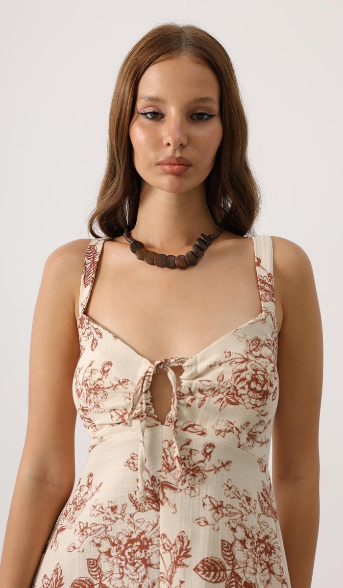 Çicek desenli askılı müslin - Kahve STD rt21065