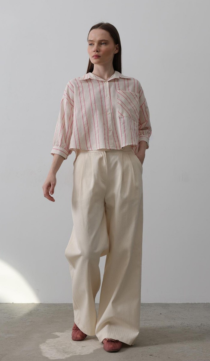 Çift Pileli Palazzo Pantolon - Natür STD Çift Pileli Palazzo Pantolon - Natür STD