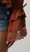 Dantelli Fırfırlı Bohem Bluz - Kahve STD rt20960