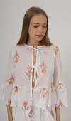 Fiyonk Bağlamalı Brode Bluz - Beyaz STD rt20099