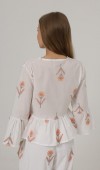 Fiyonk Bağlamalı Brode Bluz - Beyaz STD rt20099
