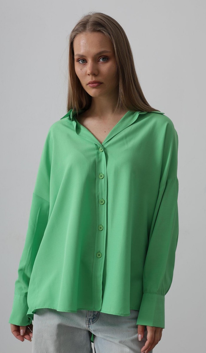 Geniş Manşet Detaylı Gömlek - A.Yeşil STD rt20173