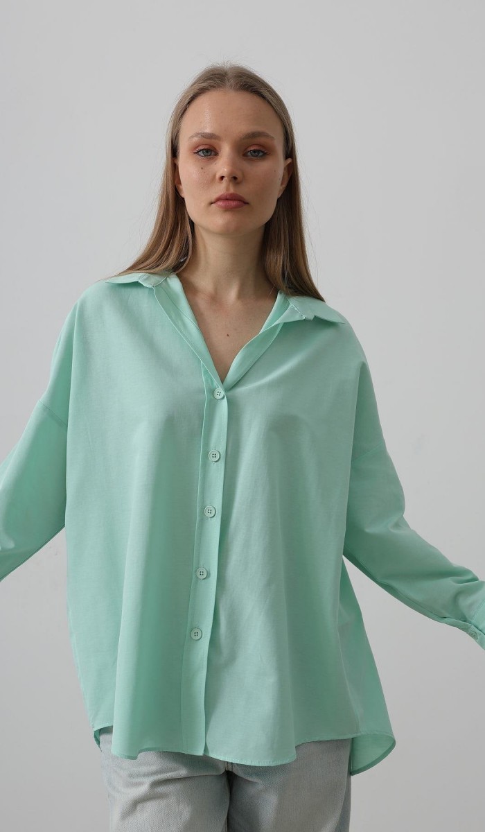 Geniş Manşet Detaylı Gömlek - Mint STD rt20167