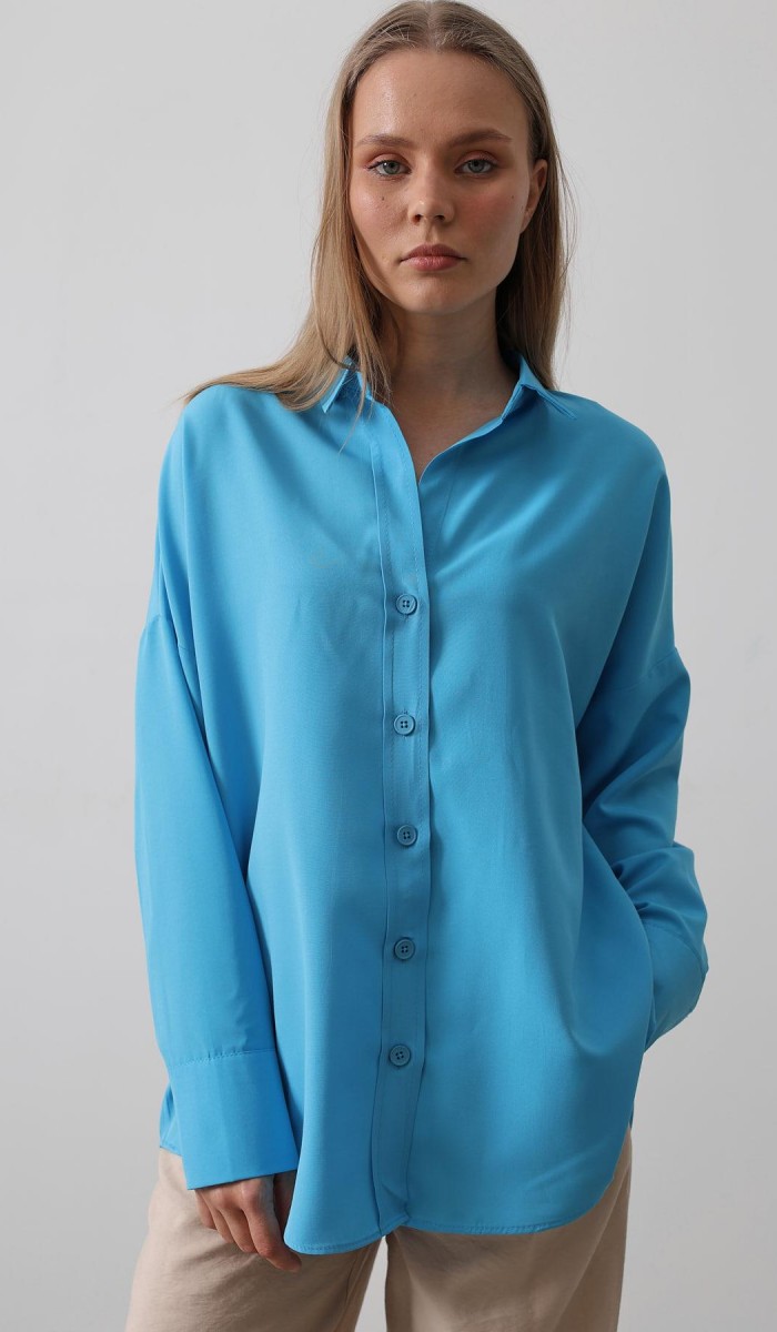 Geniş Manşet Detaylı Gömlek - Turkuaz STD rt20171