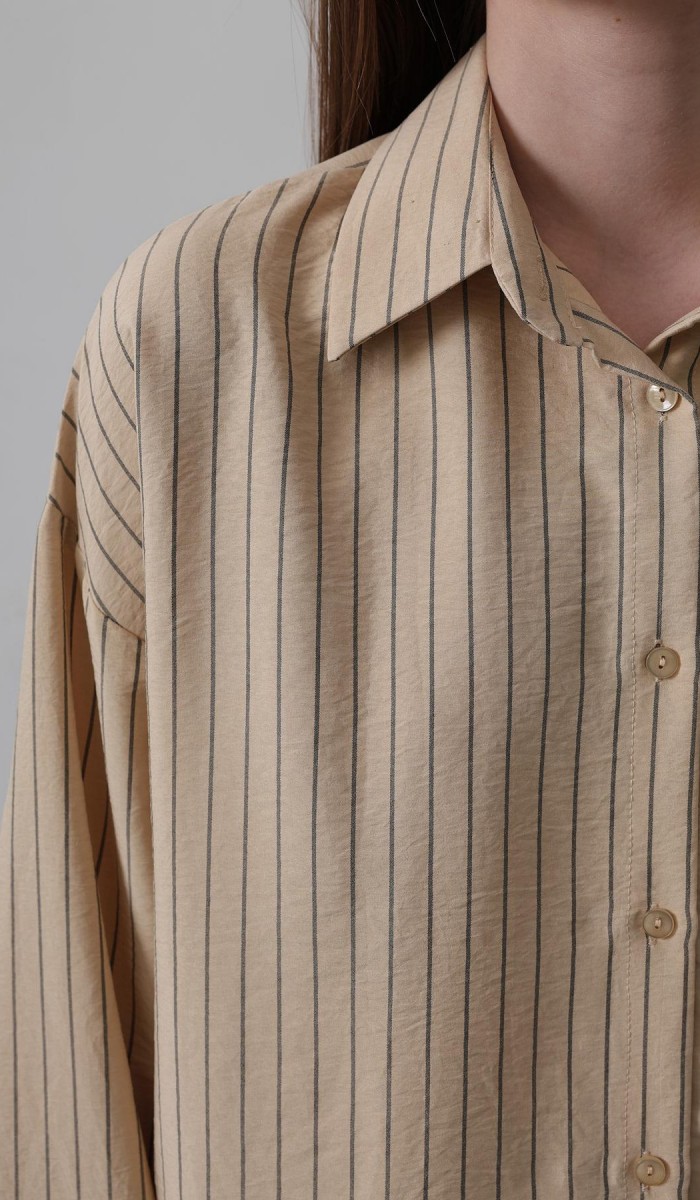 Çizgili Tek Cep Gömlek - Taş STD rt20222