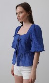 Kare Yaka Balon Kol Bluz - Mavi STD rt19935