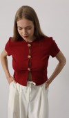 Kısa Kol Düğmeli Top - Bordo STD rt19915