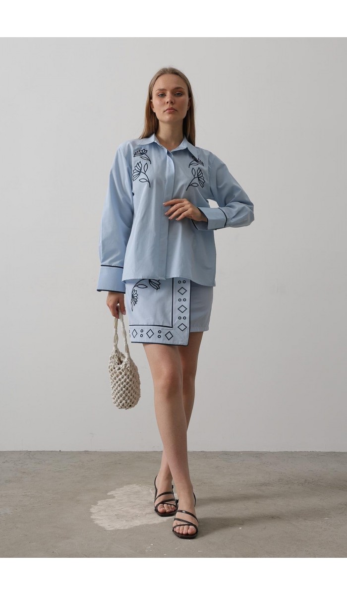 Nakış Detaylı Etekli Takım - Bebe Mavisi STD