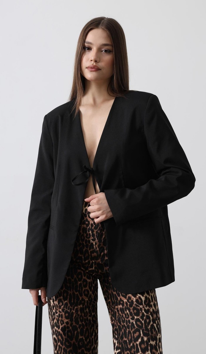 Önü Bağlamalı Blazer Ceket - Siyah STD