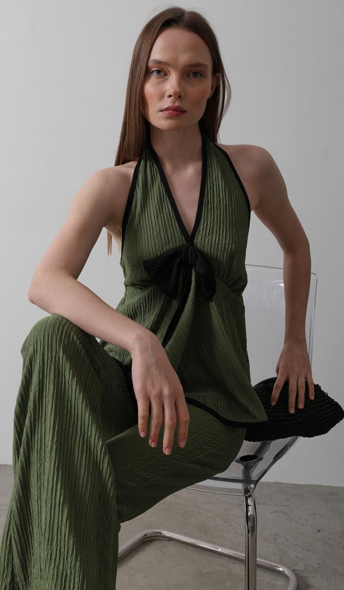 Fiyonk Detaylı Örme Takım - Haki STD rt20047