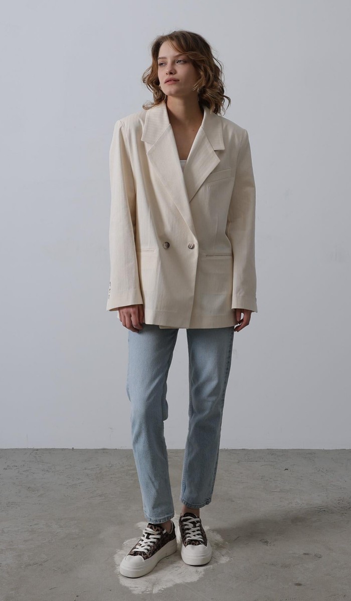 Oversize Blazer Ceket - Natür STD rt20262