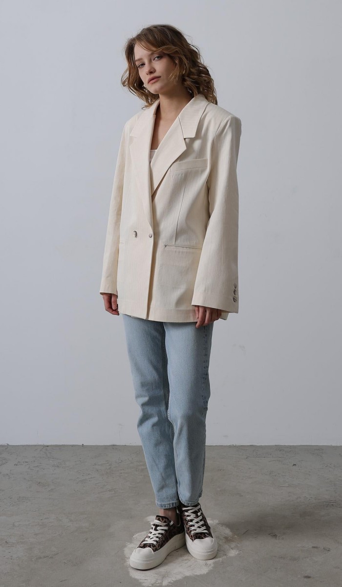 Oversize Blazer Ceket - Natür STD rt20262