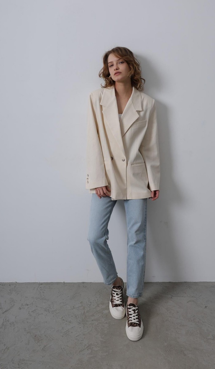 Oversize Blazer Ceket - Natür STD