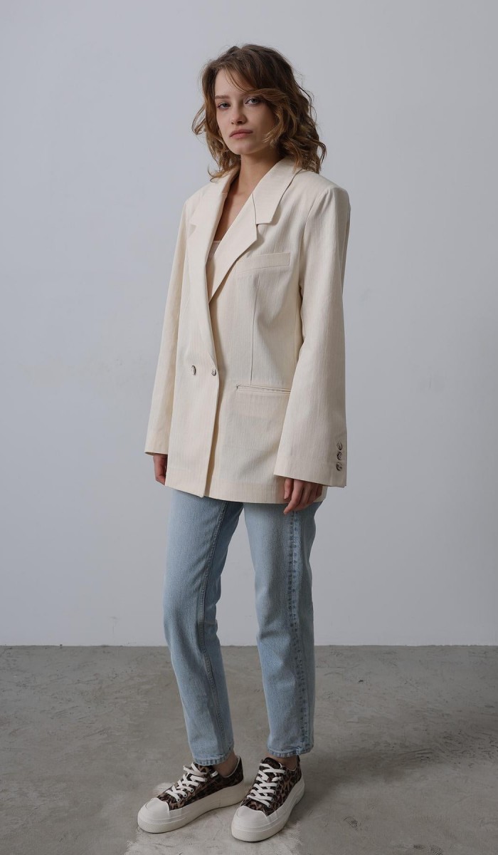 Oversize Blazer Ceket - Natür STD rt20262