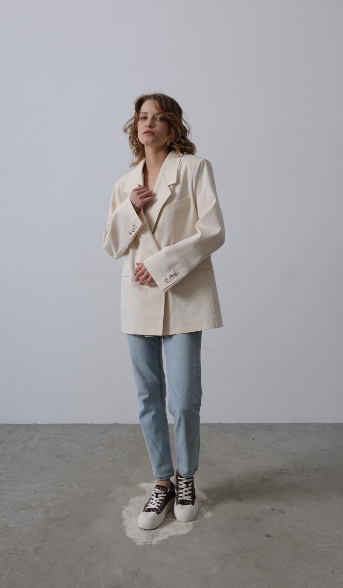 Oversize Blazer Ceket - Natür STD rt20262