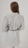 Simli Çizgili Kemerli Gömlek - Beyaz STD rt20232
