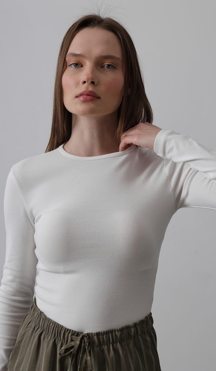 Uzun Kol Crop Top - Ekru STD