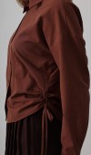 Yanları Bağlamalı Basic Gömlek - Koyu Kahve STD rt20137