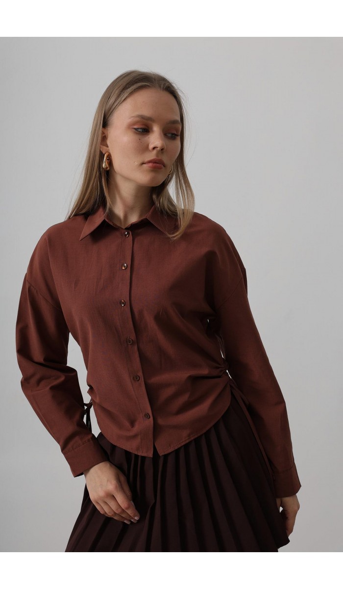 Yanları Bağlamalı Basic Gömlek - Koyu Kahve STD Yanları Bağlamalı Basic Gömlek - Koyu Kahve STD