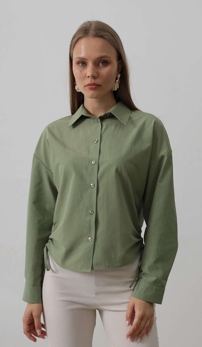 Yanları Bağlamalı Basic Gömlek - Haki STD