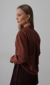 Yanları Bağlamalı Basic Gömlek - Koyu Kahve STD rt20137