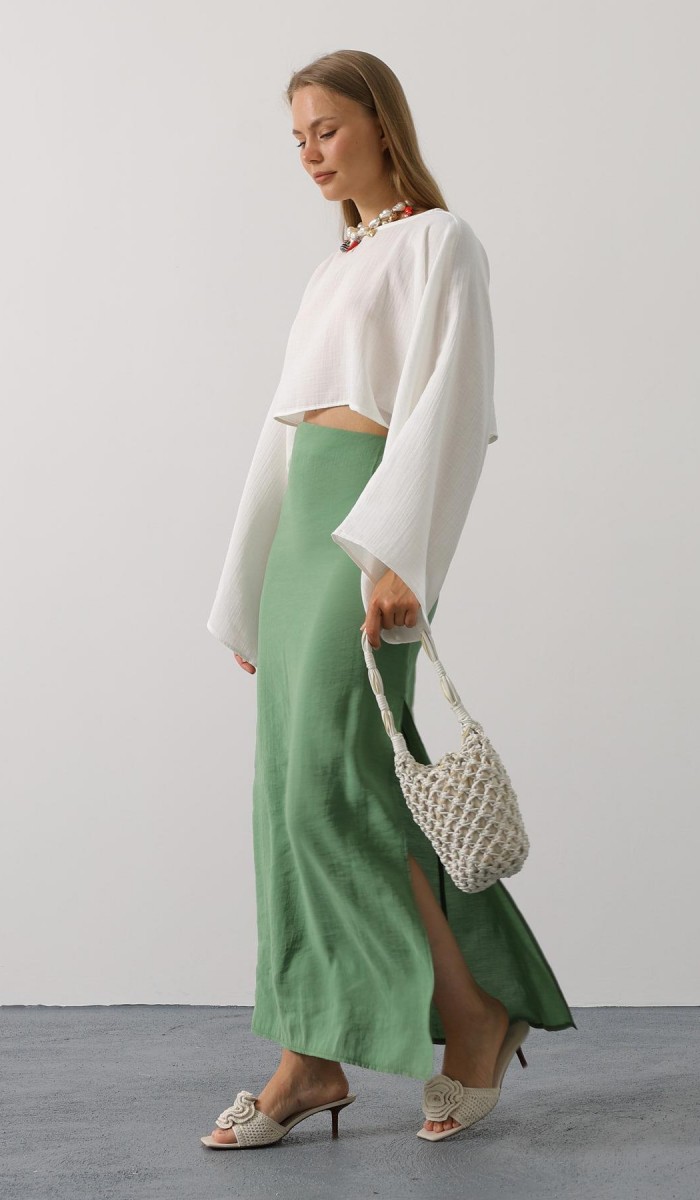 YARASA KOLLU CROP BLUZ - Beyaz STD YARASA KOLLU CROP BLUZ - Beyaz STD