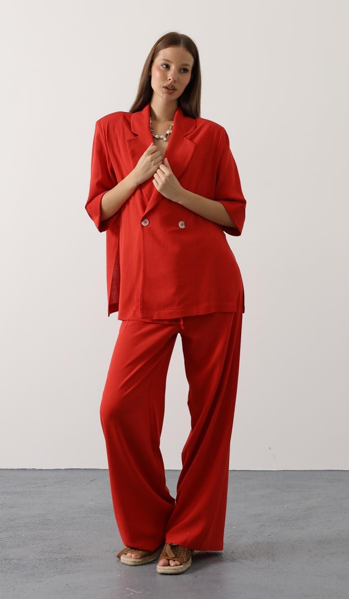 Yarım Kol Oversize Yırtmaçlı Ceket - Kırmızı STD rt20946