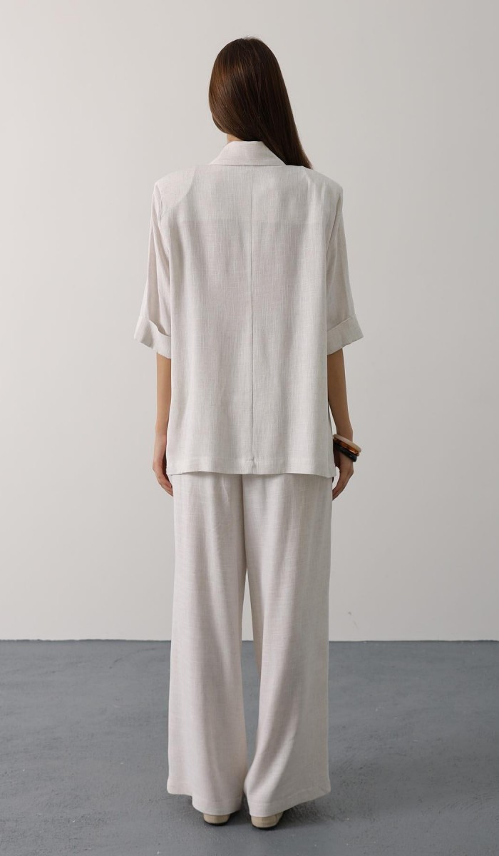 Yarım Kol Oversize Yırtmaçlı Ceket - Natür STD rt20944