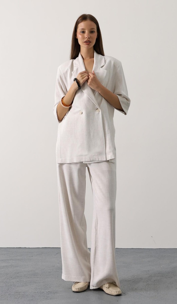 Yarım Kol Oversize Yırtmaçlı Ceket - Natür STD rt20944