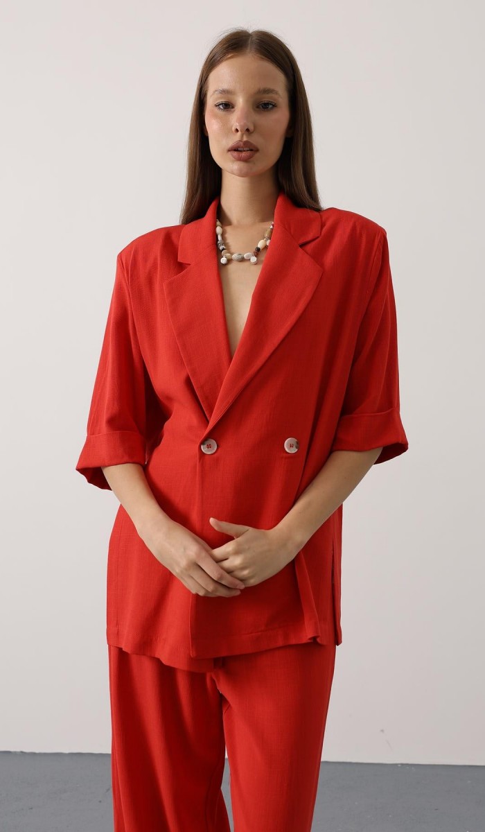 Yarım Kol Oversize Yırtmaçlı Ceket - Kırmızı STD