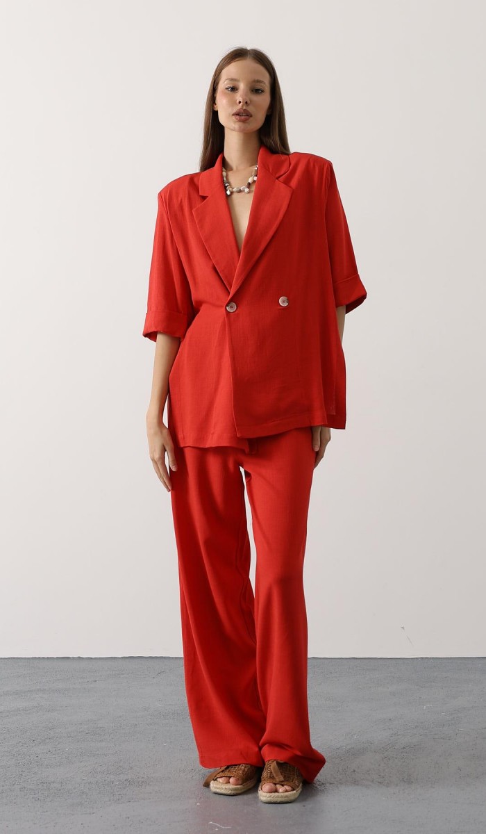 Yarım Kol Oversize Yırtmaçlı Ceket - Kırmızı STD rt20946