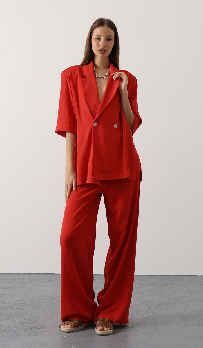 Yarım Kol Oversize Yırtmaçlı Ceket - Kırmızı STD rt20946