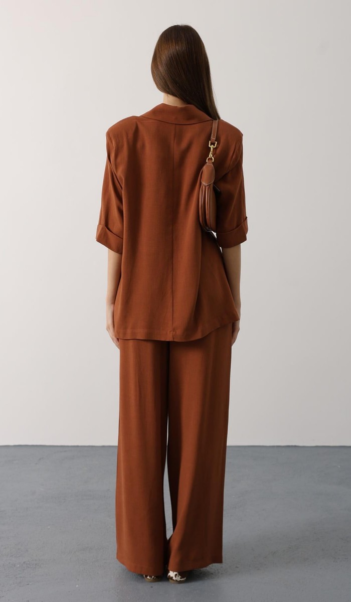 Yarım Kol Oversize Yırtmaçlı Ceket - Kahve STD rt20945