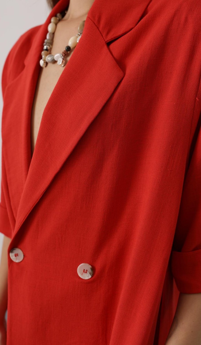 Yarım Kol Oversize Yırtmaçlı Ceket - Kırmızı STD rt20946