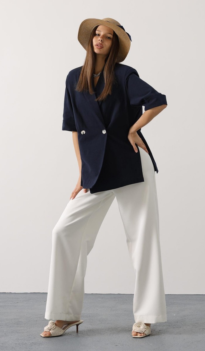 Yarım Kol Oversize Yırtmaçlı Ceket - Lacivert STD