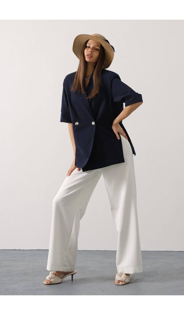 Yarım Kol Oversize Yırtmaçlı Ceket - Lacivert STD