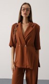 Yarım Kol Oversize Yırtmaçlı Ceket - Kahve STD rt20945