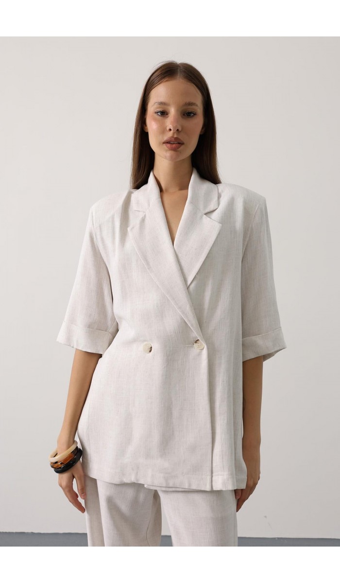 Yarım Kol Oversize Yırtmaçlı Ceket - Natür STD Yarım Kol Oversize Yırtmaçlı Ceket - Natür STD