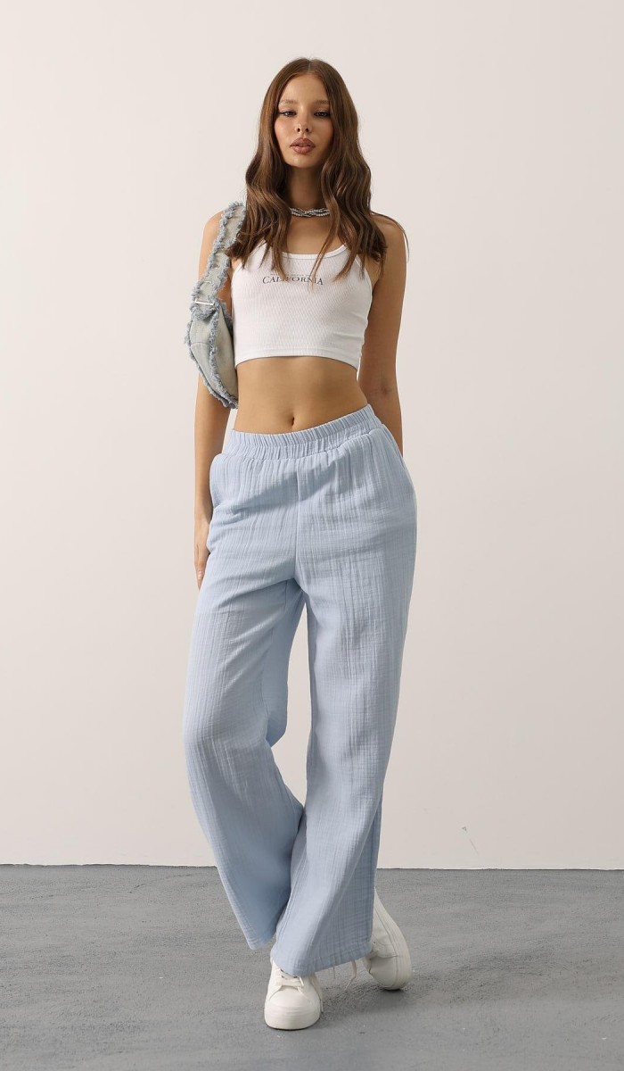 Yıkamalı Müslin Pantolon - Bebe Mavisi STD