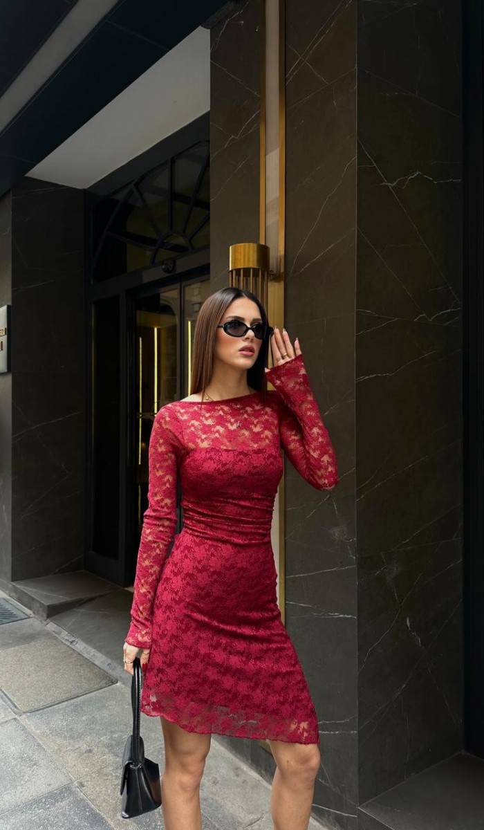 İçi Astarlı Dantel Detay Elbise İçi Astarlı Dantel Detay Elbise