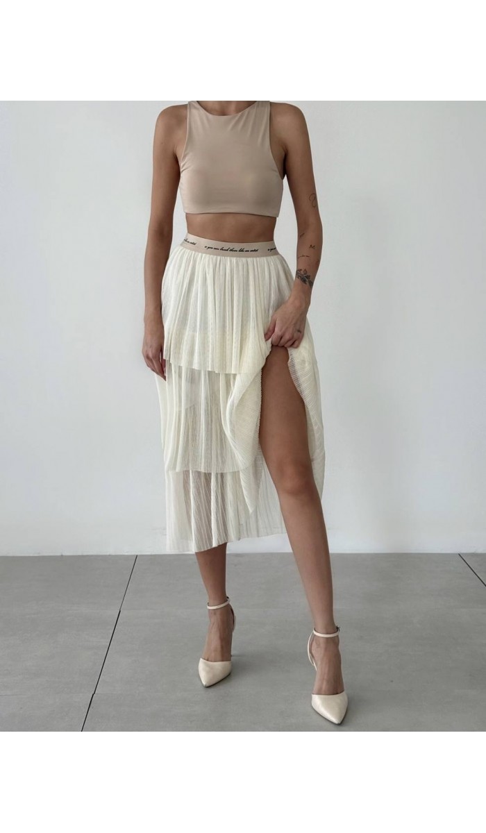 Beli Lastikli İçi Astarlı Katlı Kesim Midi Boy Etek 