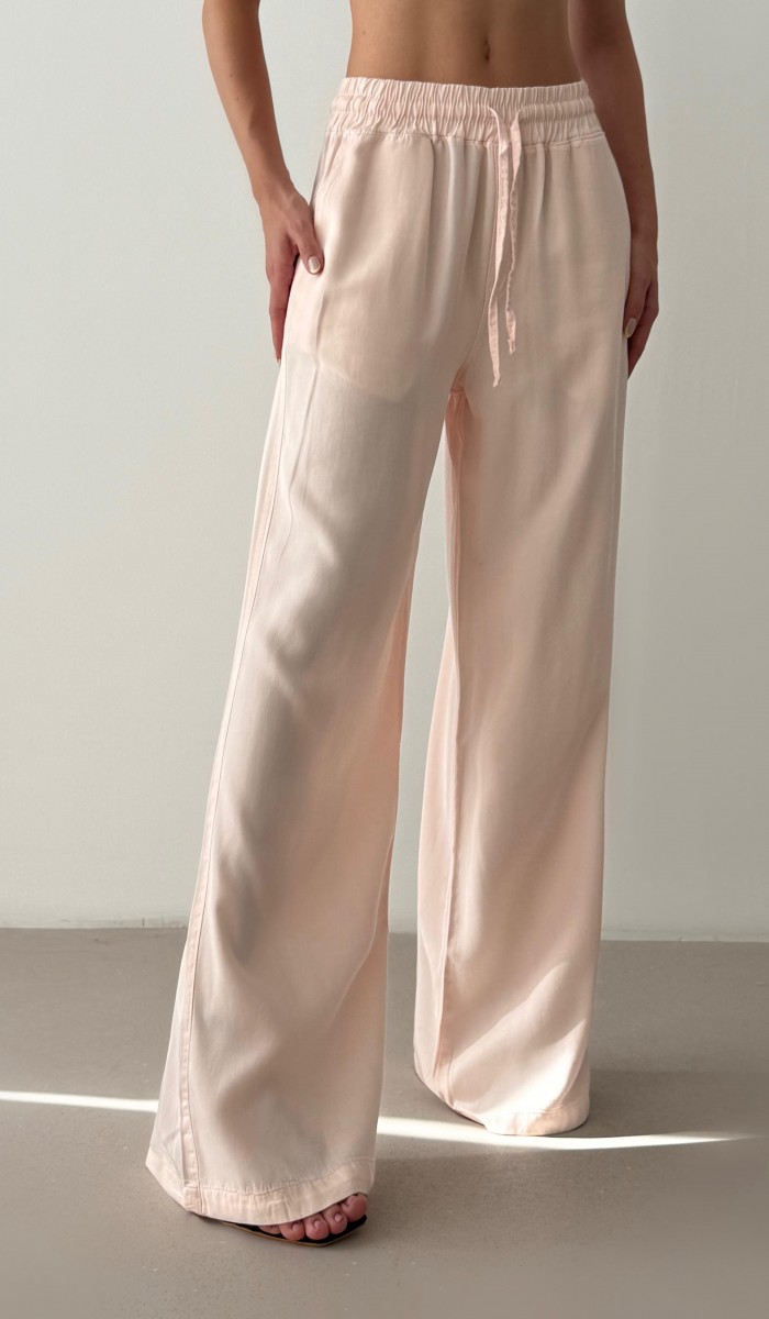 Bel Lastik Detaylı Pembe Palazzo Pantolon
