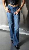Yüksek Bel Baggy Flare Blue Jean Pantolon